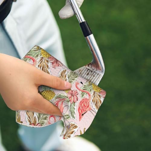 Tropical Pink Flamingo Golf Towel Microfiber with Carabiner Clip, Funny Cleaning Cloth for Golf Balls & Clubs, Gift for Women Men, Golfers, Dad, Grandpa, Bag Accessories 16"*24"-Bird Pineapple - color: Flamingo
