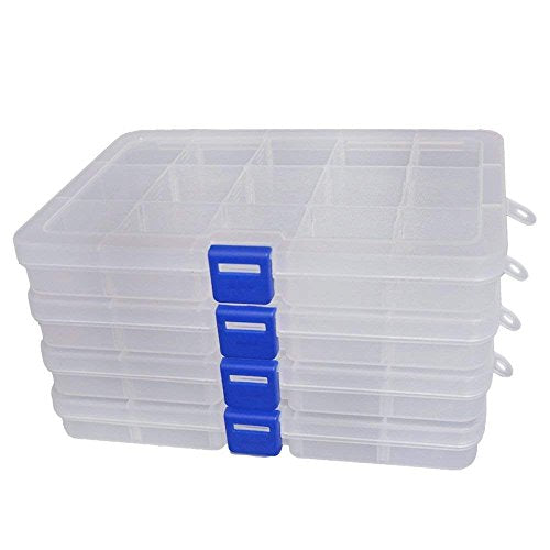 Qualsen 15 Girds Bead Organizer with Adjustable Dividers(4 Pack), Tackle Box Organizer and Small Plastic Organizer Box for Jewelry, Beads, Earrings, Crafts, Screws and Fishing Tackles Small Items - size: 15 Gird-4pcs