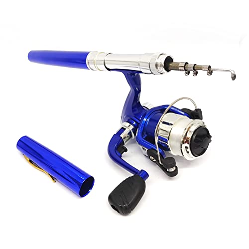 Compact Pocket Telescopic 38inch Mini Pen Fishing Rod Spinning Reel Combos Pen Folded Fishing Pole Spinning Wheel Gift for River, Lake, Reservoir, Ice Fishing and So On - color: Blue