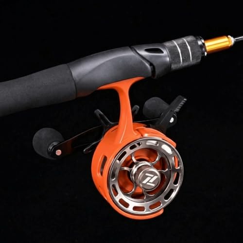 Ice Fishing Reel, 3.2:1 Gear Ratio Ultra Smooth 3+1 Ball Bearings and Magnetic Drop System, Aluminum Alloy Fishing Reel for Ice Fishing and Winter Angling - color: Orange-Left