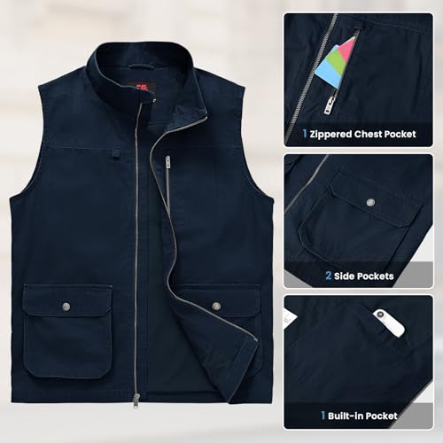 TBMPOY Men's Lightweight Vest Cotton Stylish Sleeveless Travel Casual Work Canvas Outerwear Utility Jacket Fishing Hiking - color: Navy, size: XX-Large