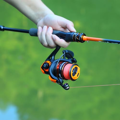Sougayilang IM6 Graphite Fishing Rod – 2-Piece Casting & Spinning Rod, Stainless Steel Guides with Zirconium Rings, EVA & SuperPolymer Split Handle,Hook Keeper for Bass Walleye Pike - color: Spin, size: 7ft