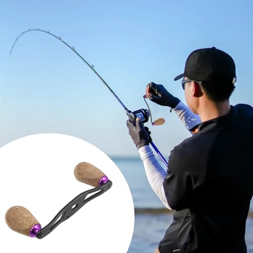 Fishing Reel Handle Replacement Parts Purple Fishing Baitcasting Reel Handle Rocker Arm Girp Fishing Rod Spinning Reel Grip with Wood Knob - color: Purple