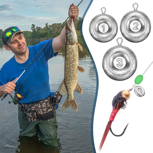 24 Pieces Fishing Disc Sinkers Weights Disc Sinker Fishing Sinkers Weights for Saltwater Catfishing Trolling Surf Tackle - size: 1+2+3 oz