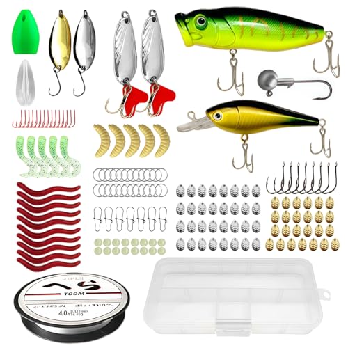 127Pcs Fishing Lures Kit for Bass Trout, Complete Tackle Box with Topwater Frog Minnow Soft Plastics Jigs Hooks & Weights, Freshwater Saltwater Fishing Gear Gifts for Men Dad