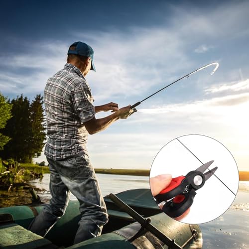 1Pc Mini Stainless Steel Fishing Scissors, Serrated Blade Portable Line Cutter for PE, Nylon & Braided Fishing Line, Compact Lure Tackle Snips for Saltwater Freshwater Use, Red