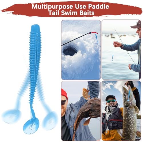 Soft Fishing Lures - Paddle Tail Swim Bait for Bass, Trout in Saltwater & Freshwater - Rigged with Hooks - Durable ABS Plastic - color: BLue, size: 2.95"