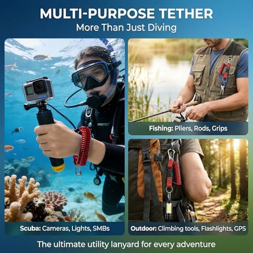 Scuba Diving Lanyard - Underwater Camera Lanyard, Anti-Loss Retractable Gear Tether with Quick-Release Buckle Clip - color: Red
