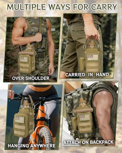 COOLYARD Water Bottle Holder with Strap Crossbody Sling Carrier Bag with Phone Pocket Molle Tactical Pouch for Walking Hiking Camping Gym Travel - color: Brown