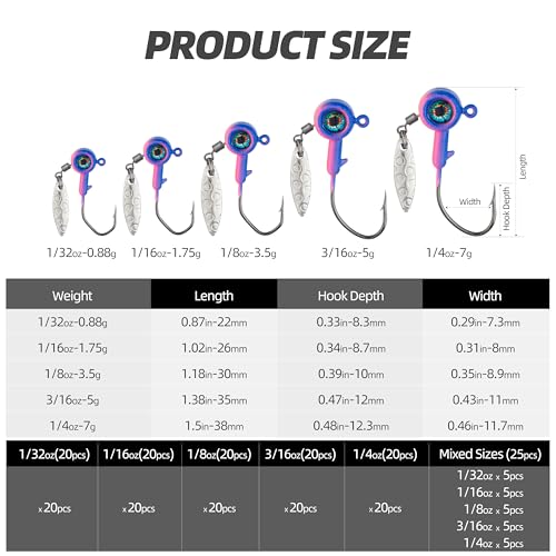 Spinner Blade Jig Heads, 20pcs Fishing Jig Hooks with Sharp Barb, 4 Size Options, for Saltwater and Freshwater Fishing - size: Assorted - 25pcs