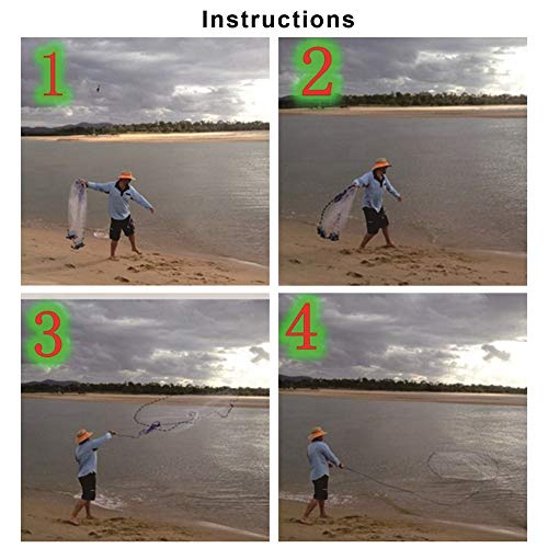 Cast Fishing Net with Aluminum Frame, 0.8 inch Mesh, 7.8-13.8 ft Diameter - color: White, size: Dia: 11.8FT (metal sinker)