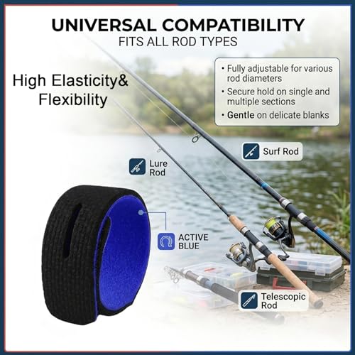 9 Pcs Fishing Rod Straps 8.7 Inch Elastic Wrap Bands with Strong Adhesive for Secure Tackle Storage Fits Casting Spinning Fly Telescopic Gear
