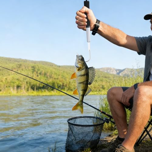 Dnyta Telescopic Fishing Gaff with Super Sharp Spear Hook, Hand Fish Gaff | Retractable Lightweight Aluminium Alloy Pole and Injury Prevention Hand Rubber Hook Caps for Saltwater, Boat, Kayak Fishing