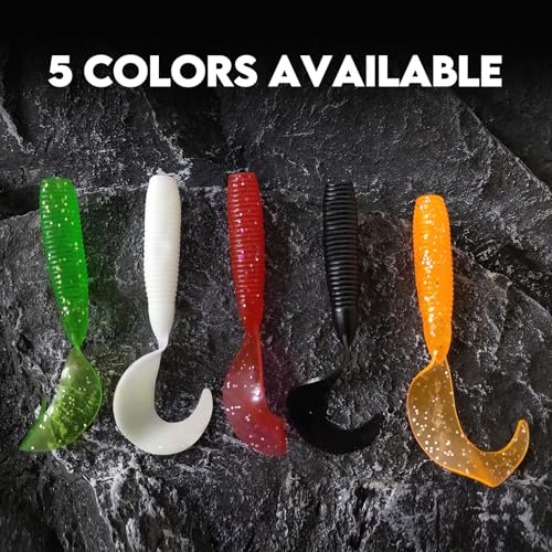 Eupheng Twist Tail Swimbait Fishing Lure, 2.3in/2.7in/4in/5.5in 100PCS Grub Saltwater Fishing Soft Bait Trailer for Bass Crappie Fishing - size: 4in(10cm)-10PCS-Black