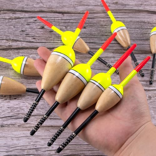 Alwonder 4-Pack Fishing Bobbers Floats, Buoyant Balsa Wood Body Spring Fishing Floats and Bobbers, Oval Bobber for Crappie Bluegill Trout Bass Panfish Catfish Walleye - size: #3: 2.2" * 1"
