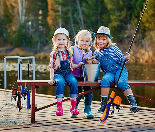 Urban Deco Kids Fishing Pole Set Portable Telescopic Kids Fishing Rod and Reel Combo Kit with Tackle Box for Beginners, Boys,Girls,Youth,Children - color: orange