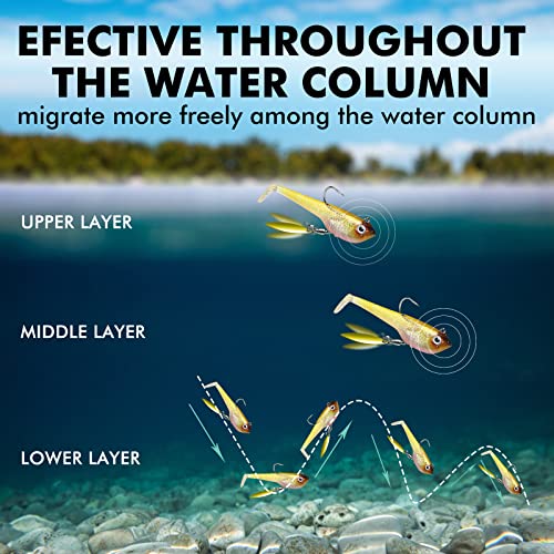 TRUSCEND Shadtale Easy Catch Soft Fishing Lures with BKK Hooks - Trembly Sinking and Vibrating Swim for More Bites, Pre-Rigged Swimbaits for Bass, Trout, Crappie, Walleye, Freshwater Saltwater Fishing - color: C-2.3",0.4oz