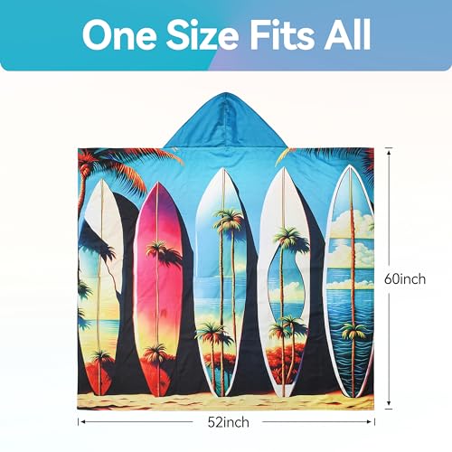 Catalonia Hooded Towel for Adults, Quick-Dry Beach Poncho with Hood, Sand-Free Summer Gift - color: Surfboard