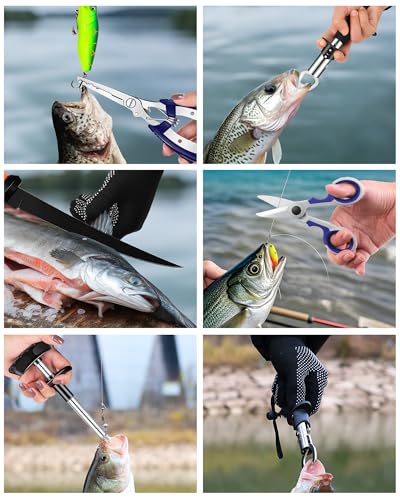 Fish Lip Gripper,Fishing Split Ring Pliers,Fish Hook Remover Tool Kit,Fishing Gear Gift for Men,Saltwater Line Cutting Fishing Tackle,Accessory Set