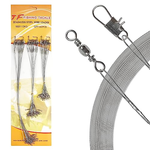 Fishing Leaders Saltwater,60pcs Stainless Steel Wire Leaders with Swivels Snap High Strength Fishing Line Leader for Connect Fishing Tackle Lure Bait Rig Hooks,6/8/10inch - color: Silver - 60pcs (6"+8"+10")