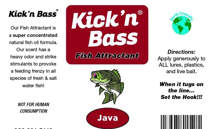 Kick’n Bass Fish Attractant, Supercharged Concentrated Natural Fish Oil Formula Scent for Fishing Lures, One 4 fl oz Bottle. (10 Scents to Choose from) - color: Java - Kick’n Bass Fish Attractant