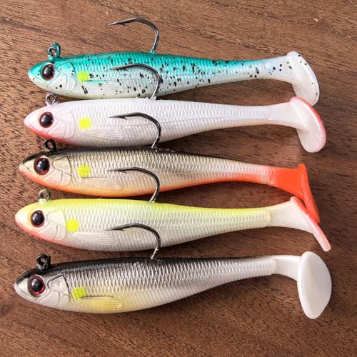 Kmucutie Pre-Rigged Soft Fishing Lures,All-Conditions Paddle Tail Swimbaits for bass and Walleye,Fishing Bait for Freshwater Saltwater - size: 3.5 INCH --0.45 OZ