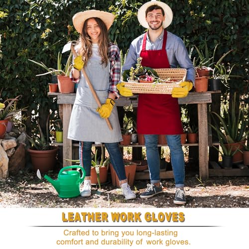 LOCCEF 2 Pairs Leather Work Gloves for Men Women Cowhide Utility | Elastic snug wrist cuff, touchscreen, tear resistant, for mechanics, construction, trucking, landscaping, warehouse