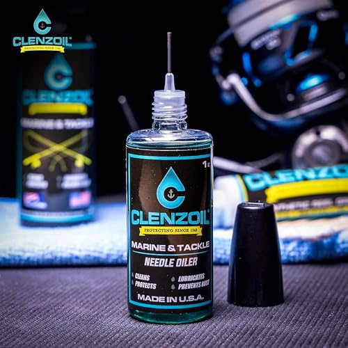CLENZOIL Marine & Tackle - Fishing Gear Oil Lubricant - for Fish Care Reels, Boat Motors, Downriggers & More - Easily Oils Applicator - size: 2 x 1 oz Needle Oiler