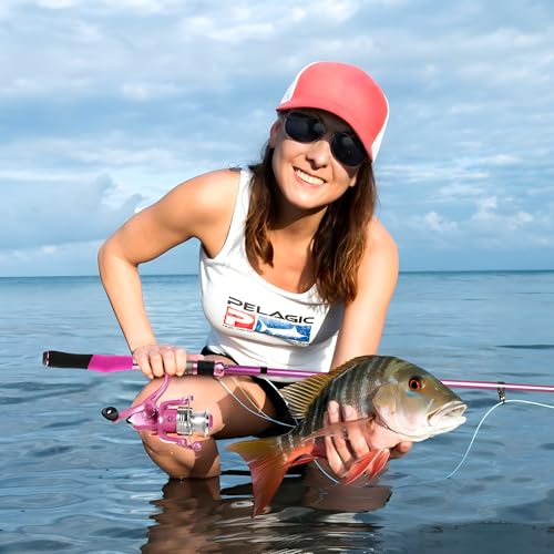 Fishing Rod and Reel Combos, Fishing Gear Gifts for Women with Spinning Reel, Lures, Line, Pink Ladies Telescopic Pole Kit Designed for Girls Adults by PLUSINNO - size: 5.91 ft - Complete Kit