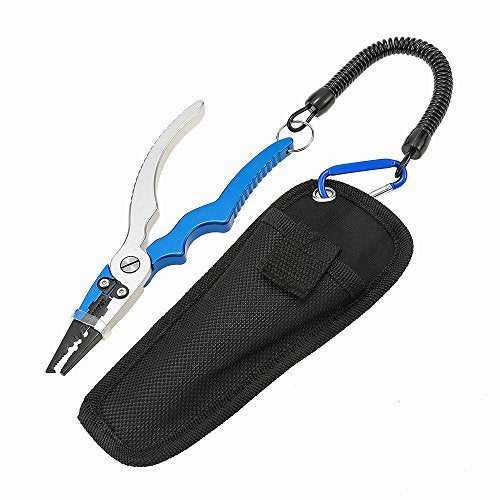 Aluminum Fishing Pliers Split Cutters Hooks Remover Fishing Holder Tackle with Oxford Sheath and Security Landyard (blue) - color: Blue
