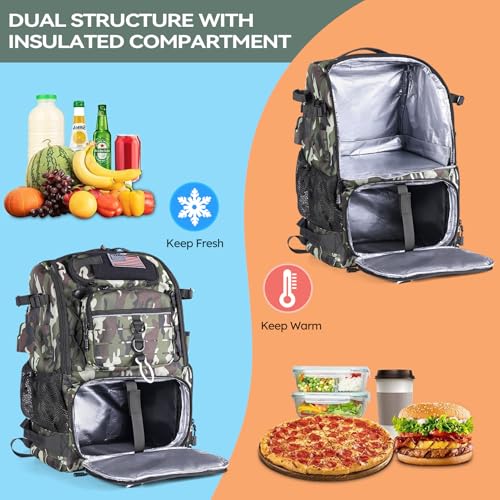 Bagenerous 39L Fishing Tackle Backpack with Rod Holders & Cooler,Water-resistant Fishing Gear Storage Bag with Protective Rain Cover,Camouflage - color: Camouflage