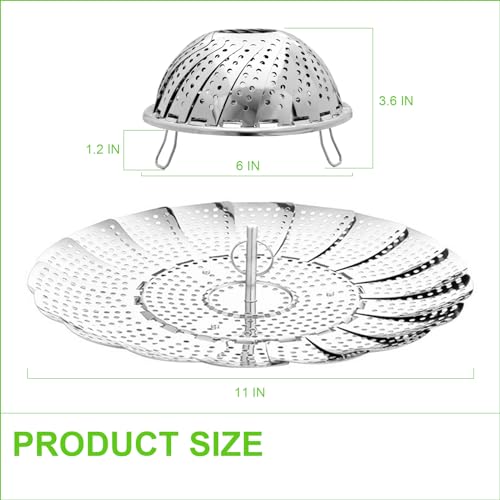 FOFAYU Vegetable Steamer Basket for Cooking, Stainless Steel Veggie Fish Food Steamer Basket, Folding Expandable Steamers to Fit Various Size Pot
