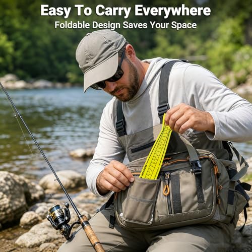 Dnyta Fish Measuring Board, 32in Foldable Portable Double-Sided Fish Ruler, Precise Measurement for Fishs and Crabs, Yellow