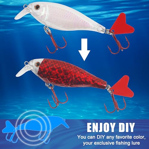 Unpainted Fishing Lures Making Kit,375pcs DIY Blank Crankbaits Minnow Hard Bait Set Include Lure Tapes Eyes Treble Hooks Split Rings Speed Clips Make Your Own Fishing Lures - style: Diy Unpainted Lure Kit