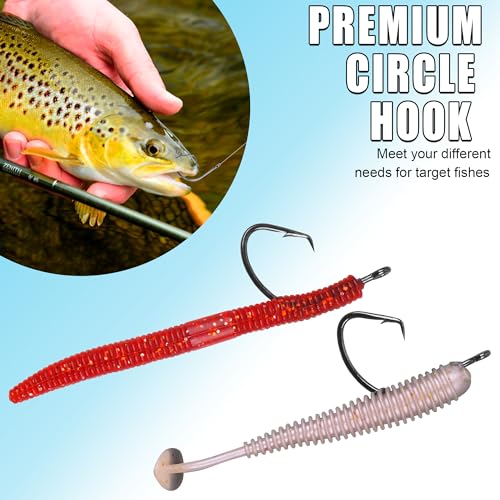 210pcs Fishing Hooks Kit Saltwater Freshwater Circle Hooks High Carbon Steel Barb Fish Hooks Fishing Gear Equipment with Tackle Box Assorted Size Octopus Beak Offset Fishing Hooks