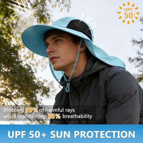 Sun Hat for Men Women with Neck Flap,UPF 50+ UV Protective Hiking Fishing Hats,Wide Brim Sun Hat for Women&Men - color: 1pack-bluesleeves