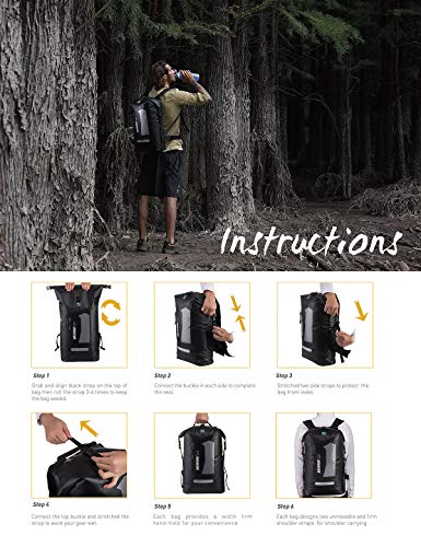 IDRYBAG Waterproof Backpack for Men 20L/30L/40L, Floating Dry Bag Kayak, Dry Backpack Hiking - color: Black, size: 30L