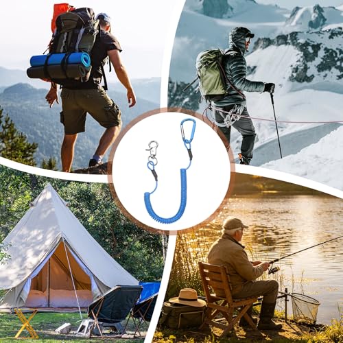 PATIKIL Fishing Lanyard, (39.37" Length, Blue) (3Pcs), Retractable Coiled Tether Anti-Lost Rope Coiled with Carabiners and 360° Rotatable Hook, Suit for - Fishing/Hunting/Hiking/Boating - color: Blue, size: 39.37"