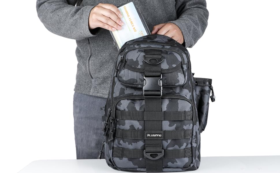 PLUSINNO Fishing Backpack with Tackle Boxes, Waterproof Fishing Sling Tackle Bag For Gear With Rod Holder, Gifts for Men.