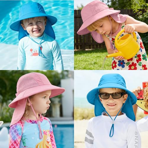 Outdoor Kids Sun Hats with Neck Flap Boys Girls Wide Brim UPF 50+ UV Protection Children Bucket Hat Safari Hat - color: 1pack-pink