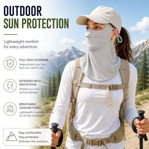 Face Cover for Sun Protection UPF 50+ UV Face Mask, UV Face Shield for Golf, Hiking Fishing & Outdoors Breathable - color: Light Grey