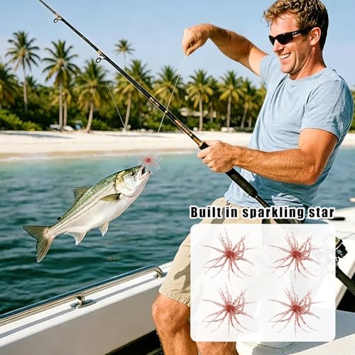 JSCARLIFE Sea Urchin Soft Fishing Lures 4Pcs, 2.75” Floating TPE Swimbait with Flash Sequins, Multi-Tentacle Bass Trout Lure for Freshwater Saltwater - color: Red