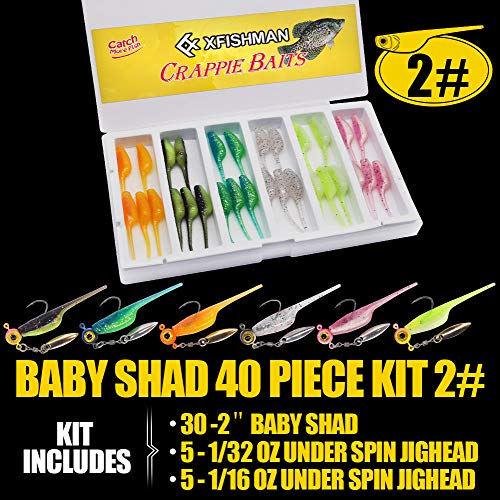 Crappie-Baits- Plastics-Jig-Heads-Kit-Shad-Minnow-Fishing-Lures-for Crappie-Panfish-Bluegill-40 &135 Piece Kit - color: BABY SHAD 40 pc.KIT COMBO 2