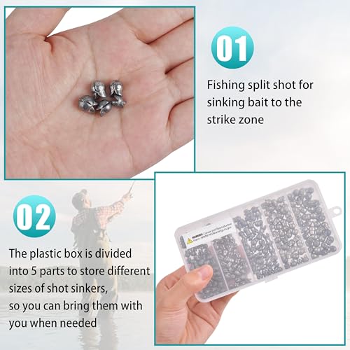 Split Shot Fishing Weights Kit, 180/210pcs Removable Round Fishing Weights Sinkers Clip On Shot Weights Fly Fishing Line Sinkers Fishing Sinkers for Freshwater Saltwater - color: 210pcs-small(0.8g 1g 1.5g 2g 2.5g)