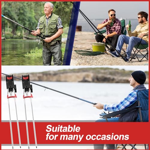Lenwen 4 Pieces Fishing Rod Holders for Bank Fishing Upgraded Stainless Steel Fishing Pole Holders 360 Degree Adjustable Fishing Rod Stand for Men Father Beach Fishing Equipment Birthday Gift