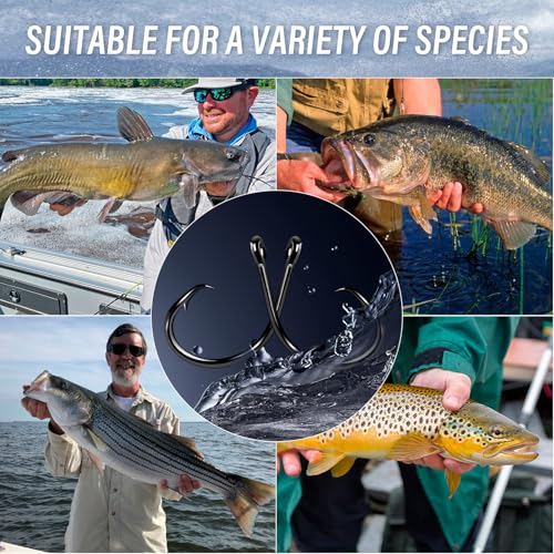Alwonder 100-Pack Circle Hooks in-Line Fishing Hooks 3X Strong for Catfish, High Carbon Steel Non-Offset Closed Eye Wide Gap Circle Hook for Bass Striper Trout Bluegill Walleye - #4#1#1/0#2/0#3/0 - color: #4 #1 #1/0 #2/0 #3/0 Kit - 3X Strong