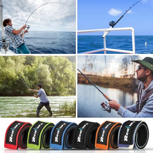Realure 12 Pcs Fishing Rod Straps, Adjustable Fishing Rod Straps, Elastic Neoprene Fishing Rod Bands Straps, for Fixed Sea Fishing Rods Belt Gear Rods Wrap Protectors Ties