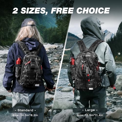 Ghosthorn Fishing Backpack with Tackle Boxes Fish Lip Gripper Pliers Lures Waterproof Tackle Bag with Rod Holder Fishing Gear - color: Black Camouflage, size: Large