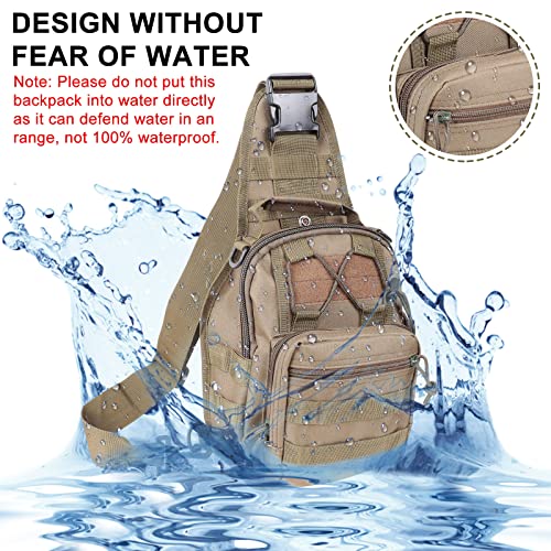 Qcute Tactical Backpack, Waterproof Military Cross-body Molle Sling Shoulder Backpack Chest Bag for Outdoor Every Day Carry - color: Khaki