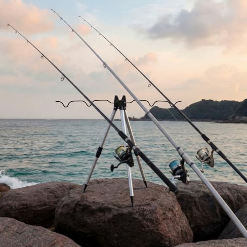 2 Pcs Portable Fishing Rod Holder for Ground Aluminum Alloy Bank Fishing Pole Holders Rack with Lock Banking Fish Rod Holder Pole Stand Fish Accessory Gift for Men Outdoor